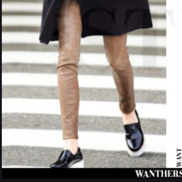 NWT Tibi Brown Faux Leather Leggings High Waist - Picture 15 of 16